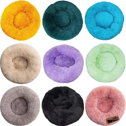 Ufamiluk hundebett katzenbett katzenkissen flauschig katzenkorb zum schlafen Katzenkörbchen waschbar kuschelbett Katzen kuschelbett rund Donut für Grosse mittelgroße kleine Hunde Katzen Ø50cm Beige