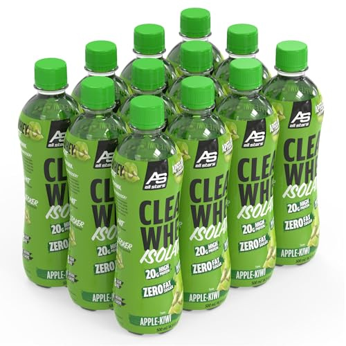 ALL STARS Clears Whey Isolate Protein Drink 12 x 500ml Apple-Kiwi | Sport Drink ideal fürs Training, ohne Zucker, mit ca. 20g Eiweiß & 90kcal, reich an hochwertigem Whey Protein Isolat