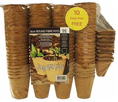 Kingston Tools Promo Pack 96 x 6 cm Pots ronds biodégradables en fibres sans tourbe + 10 cellules carrées de 5 cm pour germination des graines et semis