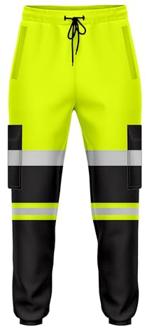 mymixtrendz Mens Hi Vis High Visibility Two Tone Jogging Trousers Bottoms Reflective Tape Cuffed Workwear Joggers Yellow Black