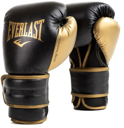 Guanti da Boxe Everlast Powerlock 2R 14oz Oro/Nero per sacco, colpitori e sparring, supporto polso Turnback avanzato, imbottitura a 4 strati e presa ergonomica - Originale Everlast