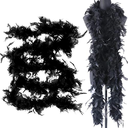 Schwarze Federboa – 2 Meter Lange Federboa Für Frauen Zum Basteln, Flauschige Federboa, Kostümzubehör Für Mädchen, Weihnachten, Karneval, Tanzen, Hochzeitsfeier