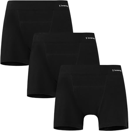 INNERSY Period Pants for Teenage Girls Black Menstrual Underwear Cotton Boyshort Knickers 3 Pack (14-16 Years, 3 Black)