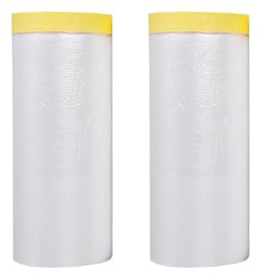 2 Rolls Pre-taped Masking Film Tape Sheets, 40m Painters Masking Tape for Painting, Tape and Drape Plastic Sheeting for Decorating, Dust Proof, for car, Applicance, Carpet Protection, 240cm x 20m