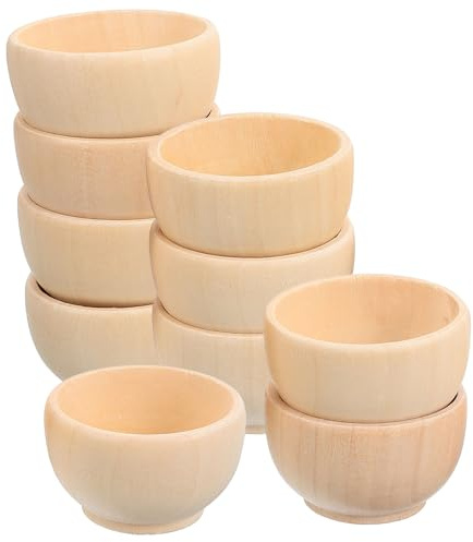 Abaodam Small Unfinished Wooden Bowls 1.49In Natural Blank Bowls for Crafts Diy Painting Drawing and Home Decoration 10Pcs Mini Wood Bowls for Creative Projects