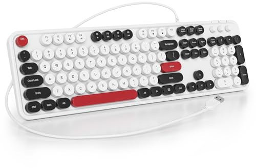 SOLIDEE Tastiera a membrana cablata al 100% con tasti rotondi galleggianti,tastiera di dimensioni complete 104 tasti,tastiera con tasti stile macchina da scrivere(Americana QWERTY)(GT108 White)
