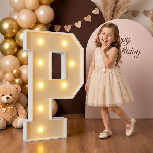 Mixifox 3FT Large Light Up Letters for Birthday Decoration Giant Letters P | for Party Decorations Wedding Graduation Decorations Foam board Assembly Required Warm White Light 21 Pcs Accessory Set