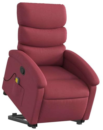 vidaXL Massagesessel, Elektrisch Sessel mit Aufstehhilfe, Relaxsessel mit Liegefunktion Vibrationsfunktion, Fernsehsessel Sessel Aufstehsessel, Weinrot Stoff
