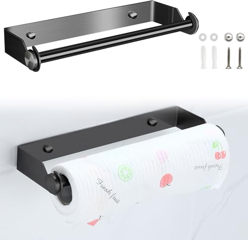 Meyagot Küchenrollenhalter, Küchenpapierhalter Wandmontage, Papierrollenhalter Rollenhalter Wandrollenhalter Edelstahl Küchenrollen Für Küchenkrepp Holder Für Küche Schrank Bad(Schwarz 27cm)