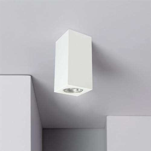 Eurekaled - Lampada da soffitto in gesso ceramico Cilindro o Quadrato - Portafaretto attacco GU10 220V (H140mm, Quadrato)