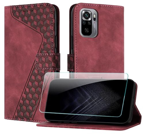 JayModCase Funda para Xiaomi Redmi Note 10 4G / Redmi Note 10S, PU Piel Flip Carcasa con [Redmi Note 10S Protector de Pantalla] Cierre magnético Soporte Plegable Tarjetas y Cartera (Rojo)
