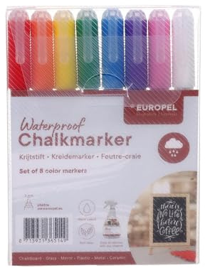 Europel Kreidemarker Wasserfest 3 mm, 8 Farben Profi Set für Fenster, Tafeln, Glas & Schilder – Flüssigkreide Marker für Gastronomie, Büro, Café, Restaurant und Einzelhandel
