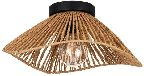 EGLO Deckenlampe Lavister, Deckenleuchte im Japan-Stil | Wohnzimmerlampe aus Metall in Schwarz und gewickeltem Papier in Natur, FSC-zertifiziert, E27 Fassung, Ø 39 cm