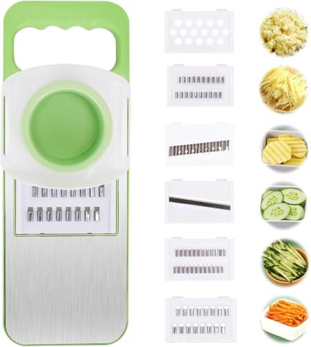 6 en 1 Cortador de mandolina, cortador de verduras multifuncional de cocina, picadora para la casa, picadora para alimentos de acero inoxidable, rebanadora de juliana, cortador de mandolina portátil