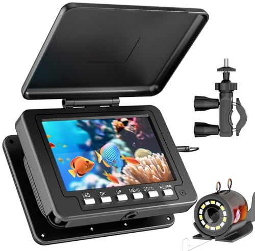 ESANHAO Underwater Fishing Camera 5 LCD Monitor Portable Fish Camera with Light 12pcs & 49ft/15m Cable Waterproof IP68 for Ice Fishing, Lake Sea Boat Kayak Fishing