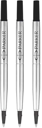 Parker Original Quink Tintenroller-Ersatzminen – 0,7 mm mittlere Spitze – schwarze Tinte – 3 Stück