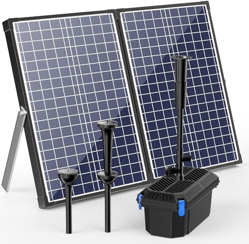 Biling Solar Pond Filter Kit 2500L/H 70W Solar Pond Filtration System with 3 Nozzles Adjustable Valve, Biological Filter Clean Water for Up to 4200L Fish Tank Waterfall