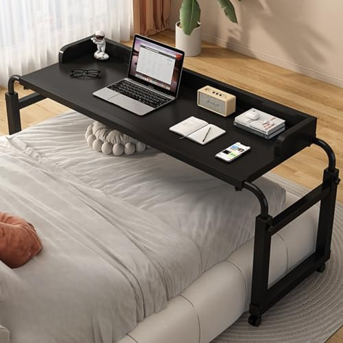 BINFC Tischrollen, Betttisch über dem Bett, Tisch über dem Bett, Schreibtisch über dem Bett, Schreibtisch, Betttisch mit Rollen, Computertisch für Betttisch mit Rollen, Schwarz/Withbaffle, 140 cm