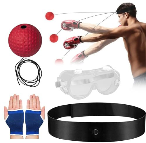 Box-Reflex-Ball – Handflächenschutz am Kopf montierter Box-Trainingsball | Boxball mit Stirnband mit Brille | Kopfband-Reflexball zur Verbesserung Ihrer Reflexe und Verbesserung der