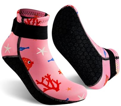 Gogokids Neoprensocken Kinder 3mm, Rutschfeste Schwimmsocken 2-12 Jahre | 3mm Neopren, Klettverschluss, Warmhalten, für Strand, Beachvolleyball, Surfen, Tauchen, Jungen & Mädchen