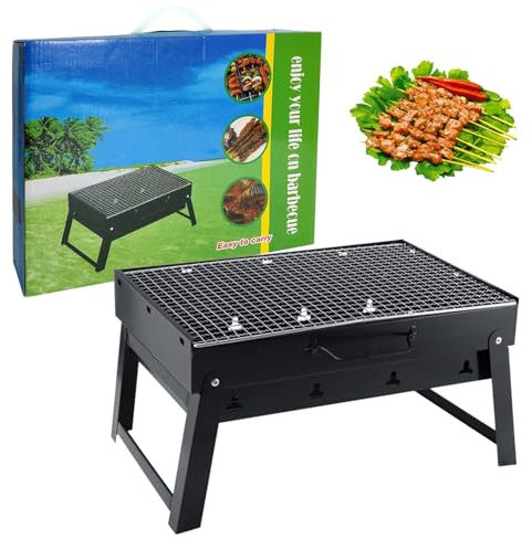 Portable Charcoal BBQ Grill, Small Folding Barbecue Grill with Handles, Compact Outdoor Cooker for Camping, Picnic, Garden, Terrace, Travel