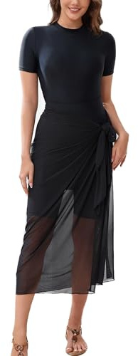 IDOPIP Muslim Burkini Swimsuits for Women Modest Islamic Swimwear One Piece Swimsuit with Beach Skirt + Cover up Sarong + Pants 4PCS Bathing Suit Full Cover Rash Guard Surfing Beachwear Black XL