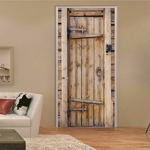 Türtapete Selbstklebend 100x200 cm Streifen aus Holz Türaufkleber 3D Rustikal Türposter Türfolie Poster Tapete PVC Wasserfest für Schlafzimmer Wohnzimmer Tür A-775