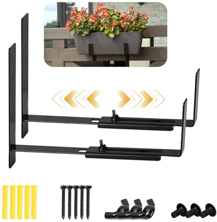 Blumenkasten-Halterung, Blumentopf-Haken, verstellbares Hängeregal für die Installation auf Balkongeländer und Zaun, verstellbare Pflanzkastenhalterung, 2 Stück