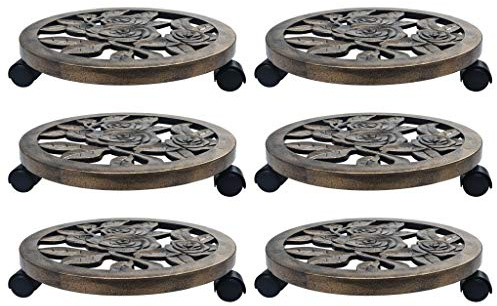 Set di 6 rulli per piante, diametro 38 cm, bronzo, per vasi di fiori, supporto per piante da interni ed esterni, con ruote a 360°, robusto accessorio per piante in polipropilene, ideale per giardino