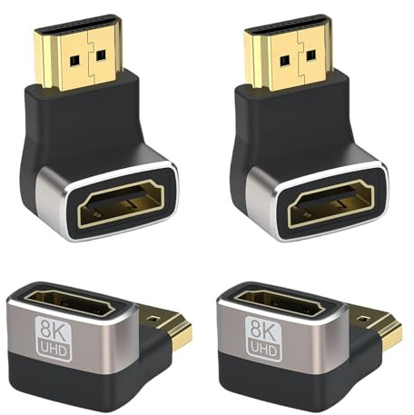 Arvoni 4 Piezas Adaptador HDMI 8K, Extensión HDMI Macho Hembra, Cable HDMI 90 Grados Macho Hembra Inferior, Audio Video Sincronizado, Compatible con PS4, HD, TV, Laptop, Monitor(Gris)