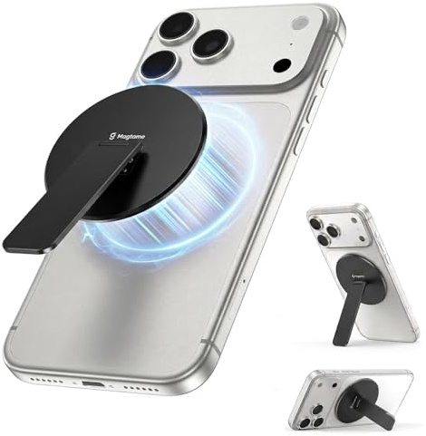 Magtame Magnet Smartphone Griff Halter mit Kickstand, 3 in 1 Metallhalter für Hand, kompatibel mit i-Phone 12/13/14/15/16 Serie, schwarz | Faltbar und verstellbar für freihändiges Betrachten, kompatibel mit Mag&Safe für Phone 17, 16, 15, 14, 13, 12 Pro, Schwarz