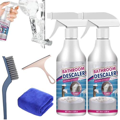 Spray de espuma descalcificadora de baño, 60 ml/59.7 ml, limpiador de inodoro, limpiador de cal, limpiador de espuma de baño para inodoro, vidrio, lavabo, bañera, grifo (2 unidades)