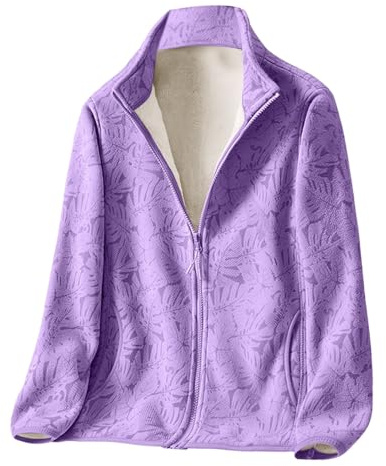 Generisch Chaqueta de invierno para mujer, chaqueta de forro polar para mujer, chaqueta de lana maciza con cremallera completa, abrigo corto, abrigo cálido y ligero, abrigo informal, Color lila claro