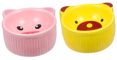 UKCOCO 2 pezzi Ciotole in Ceramica per Animali Piccoli Design Cartone Animato Contenitori per Cibo e Acqua per Criceti Cincillà Ricci Resistenti e Facili da Pulire