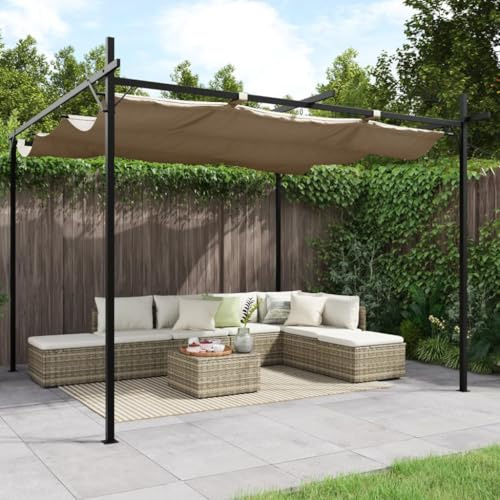 Pergola with Sliding Roof, tortora, 295 x 292 x 230 cm, tessuto in poliestere resistente ai raggi UV con rivestimento in PA, telaio in alluminio rivestito a polvere, per esterni patio Sun Shade Canopy