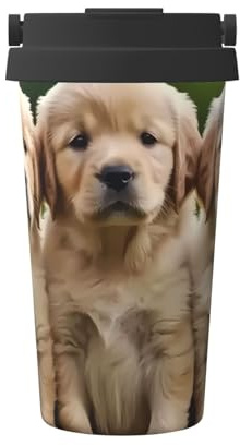 ZSUUGJ Golden Retriever - Taza de viaje portátil de acero inoxidable con tapa a prueba de fugas, taza de café portátil de acero inoxidable con tapa a prueba de fugas, apta para viajes, oficina, coche