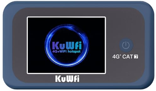 KuWFi 4G+ Portable WiFi Hotspot Unlocked LTE Cat7 Travel Router | 300Mbps Dual Band WiFi Router, 3000mAh Battery, 2GB SIM Card Included, Perfect for Motorhome, Camping, Travel, Remote Work