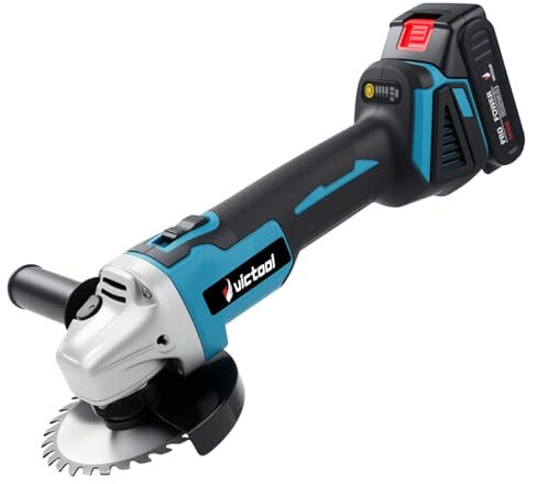 Amoladora angular con batería de 1500 W con discos de 125 mm, batería de 1500 mAh, mango adicional, cubierta protectora, 4 marchas, lijadora para pulir, lijar y cortar