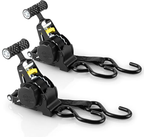 VIDETOL 2 Stück Spanngurte Automatik, 2,5 cm x 3,3 m Automatische Spanngurte, 680 kg Bruchfestigkeit, Ratschengurte mit Ergonomische Griffe für Anhänger, Motorrad, Kajak