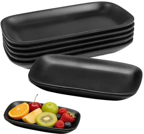 Juego De 6 Rectangulares Platos De Postre De 15,5 X 9 X 2 Cm | Platos Para Aperitivos Negros Mate De Melamina Para Postres, Aptos Para Sushi, Platos FríOs, Guarniciones, Postres Y Salsas