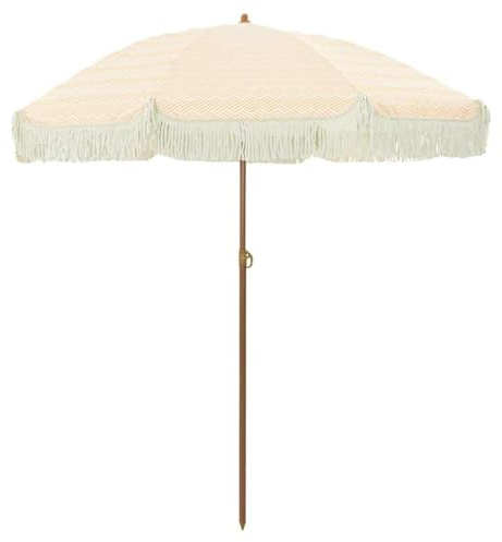 Xhnifbn Parasol de plage - Jaune et blanc - Rond - 160 x 160 x 196 cm - En acier polyester - Inclinable - Réglable en hauteur - Facile à transporter - Pour balcon, terrasse, jardin