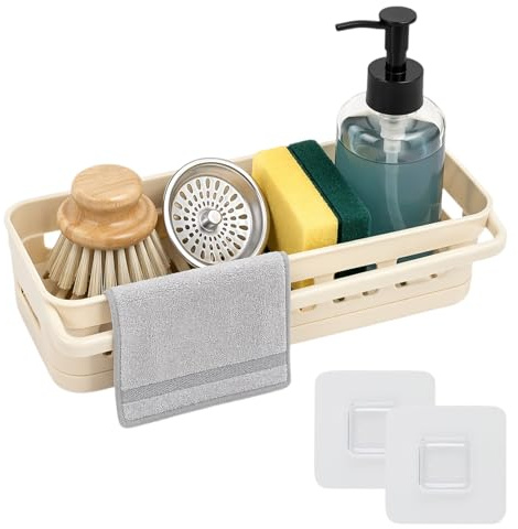 Nivofu Organizador Fregadero Cocina sin Taladrar | ABS, Soporte Esponja Multifuncional para Baño y Cocina, Blanco