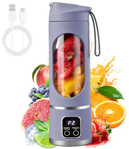 Portable Blender, 450ml USB Rechargeable Mini Bullet Blender, Portable Blender Smoothie Maker, Low Noise Personal Juicer Bottle for Fruits, Shakes, Perfect for Home, Office, School, Outdoors, Purple