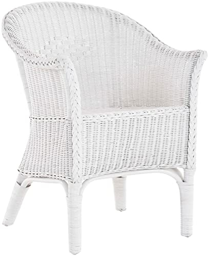 Rattan-Sessel Natur/Esszimmersessel Korb-Sessel/Rattanmöbel Rattansessel Rattanstuhl mit Armlehnen Lounge Flechtsessel (Weiss)