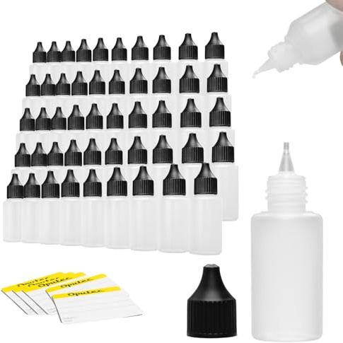 Oputec 50 x 30 ml Liquid-Flaschen Mit Tröpfler | Spar-Paket | Lebensmittelecht | Weiche PE Kunststoff-Set | Leere Liquid-Behälter | Inkl. 50 Beschriftungsetiketten