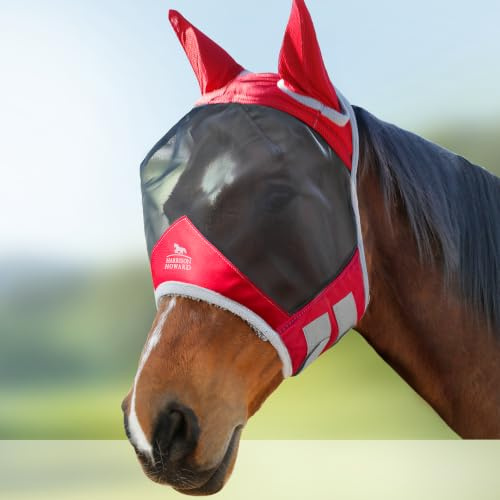 Harrison Howard CareMaster Pro Luminous Maschera anti-mosche per cavallo UV protezione con para orecchie Rosso (S; Pony)