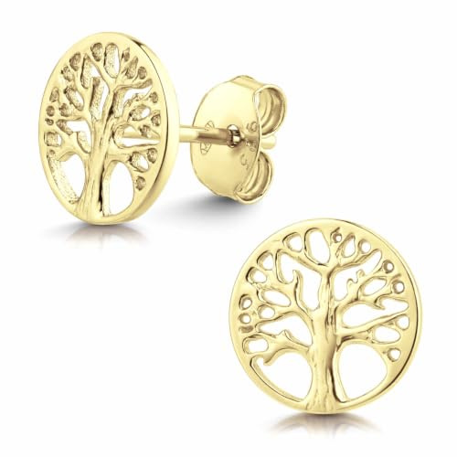 Gold Ohrstecker Baum des Lebens 925 Silber Ohrringe vergoldet SO-380-9mm | Keltischer Lebensbaum Stecker Ø 9 mm von MATERIA by Matthias Wagner