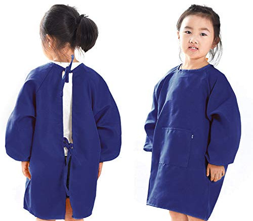 Malkittel Kinder, Malschürze Kinder Mädchen, Kinderschürze Schule,JungenTaschenschürze Lange Ärmel für Malen Kochen Backen Laborkleidungsschutz, Blau, 7-11 Jahre