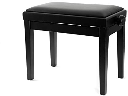 Fame PB-40C PE Klavierbank, Hochglanz Schwarz, Höhenverstellbar 48-56cm, Echtleder Bezug, Polierte Oberfläche, Sitzfläche 53x31cm, 9kg Gewicht