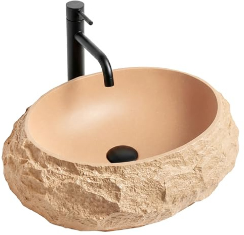 Rea, Vasque À Poser en Composite Mika Light Terracotta, Beige, 50X38X15Cm
